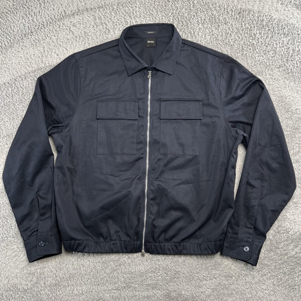 Hugo Boss Jacket Mens XL Blue Cotton Twill Bomber Lawson_ZT Full Zip Regular Fit